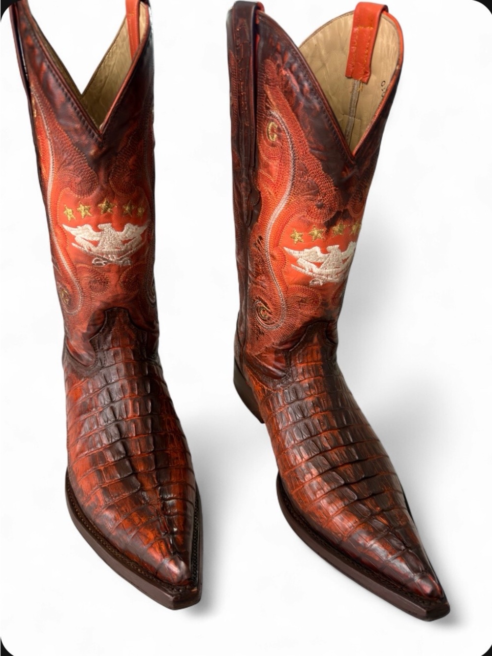 BNWOT 1901 El General Orange and Brown Leather Cowboy Boots
